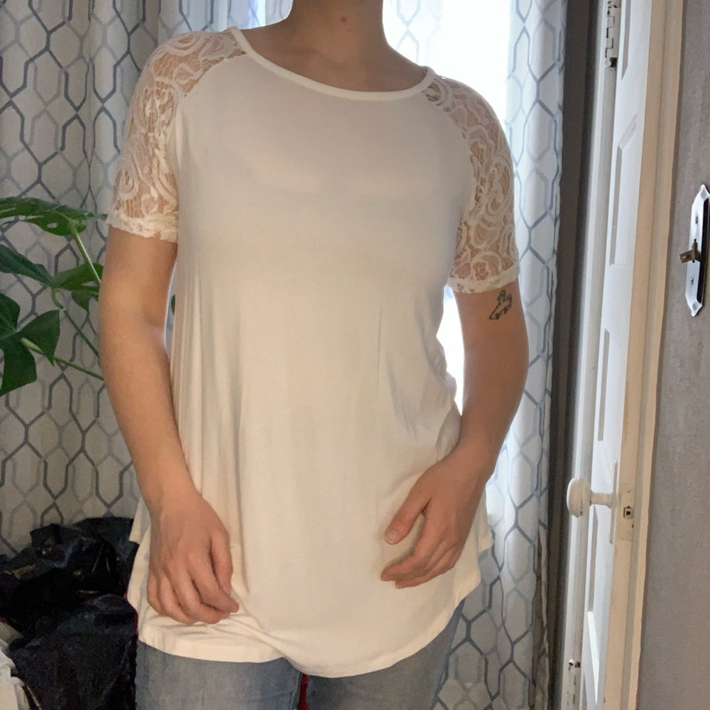White Lace Sleeve Women's Maternity Top